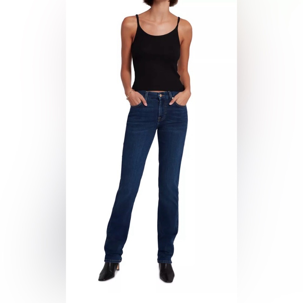 7 For All Mankind Women's Kimmie Straight Leg Jeans Size 29 Dark Blue Wash Denim